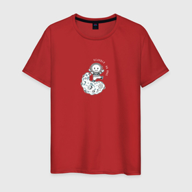 Мужская футболка хлопок с принтом Человек на луне в Кировске, 100% хлопок | прямой крой, круглый вырез горловины, длина до линии бедер, слегка спущенное плечо. | 
