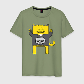 Мужская футболка хлопок с принтом Рок кот в Белгороде, 100% хлопок | прямой крой, круглый вырез горловины, длина до линии бедер, слегка спущенное плечо. | 