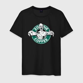 Мужская футболка хлопок с принтом Zombie coffee , 100% хлопок | прямой крой, круглый вырез горловины, длина до линии бедер, слегка спущенное плечо. | 