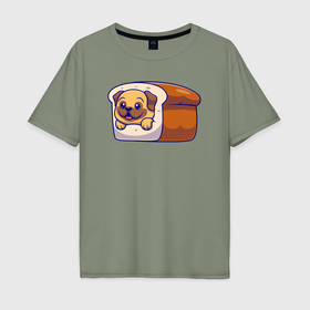 Мужская футболка хлопок Oversize с принтом Bread dog в Новосибирске, 100% хлопок | свободный крой, круглый ворот, “спинка” длиннее передней части | 