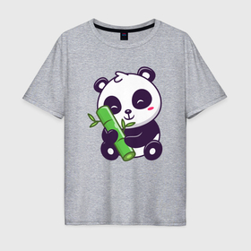Мужская футболка хлопок Oversize с принтом Bamboo panda в Новосибирске, 100% хлопок | свободный крой, круглый ворот, “спинка” длиннее передней части | 