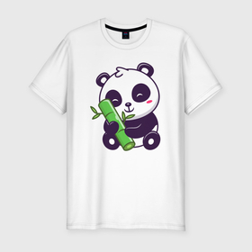Мужская футболка хлопок Slim с принтом Bamboo panda в Новосибирске, 92% хлопок, 8% лайкра | приталенный силуэт, круглый вырез ворота, длина до линии бедра, короткий рукав | 