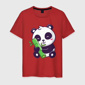 Мужская футболка хлопок с принтом Bamboo panda в Екатеринбурге, 100% хлопок | прямой крой, круглый вырез горловины, длина до линии бедер, слегка спущенное плечо. | Тематика изображения на принте: 
