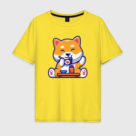 Мужская футболка хлопок Oversize с принтом Cute sushi dog в Курске, 100% хлопок | свободный крой, круглый ворот, “спинка” длиннее передней части | Тематика изображения на принте: 