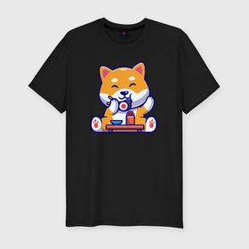 Мужская футболка хлопок Slim с принтом Cute sushi dog в Тюмени, 92% хлопок, 8% лайкра | приталенный силуэт, круглый вырез ворота, длина до линии бедра, короткий рукав | 