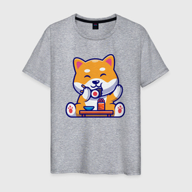 Мужская футболка хлопок с принтом Cute sushi dog в Курске, 100% хлопок | прямой крой, круглый вырез горловины, длина до линии бедер, слегка спущенное плечо. | Тематика изображения на принте: 
