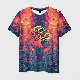 Мужская футболка 3D с принтом Логотип кибернетического дерева , 100% полиэфир | прямой крой, круглый вырез горловины, длина до линии бедер | 
