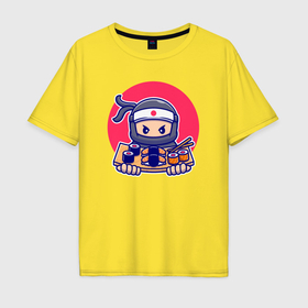 Мужская футболка хлопок Oversize с принтом Ninja sushi в Курске, 100% хлопок | свободный крой, круглый ворот, “спинка” длиннее передней части | Тематика изображения на принте: 