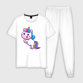 Мужская пижама хлопок с принтом Unicorn jump в Тюмени, 100% хлопок | брюки и футболка прямого кроя, без карманов, на брюках мягкая резинка на поясе и по низу штанин
 | 