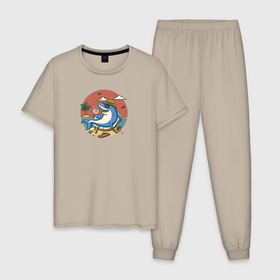 Мужская пижама хлопок с принтом Бизнес акула на пляже в Курске, 100% хлопок | брюки и футболка прямого кроя, без карманов, на брюках мягкая резинка на поясе и по низу штанин
 | 