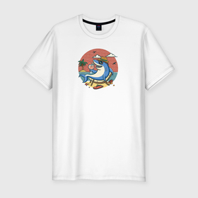 Мужская футболка хлопок Slim с принтом Бизнес акула на пляже в Курске, 92% хлопок, 8% лайкра | приталенный силуэт, круглый вырез ворота, длина до линии бедра, короткий рукав | 