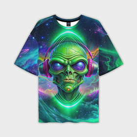 Мужская футболка oversize 3D с принтом Space DJ alien в Екатеринбурге,  |  | Тематика изображения на принте: 