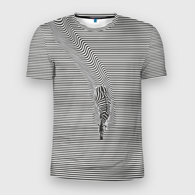Мужская футболка 3D Slim с принтом Зебра плывущая в полосках , 100% полиэстер с улучшенными характеристиками | приталенный силуэт, круглая горловина, широкие плечи, сужается к линии бедра | 