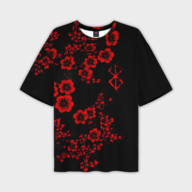 Мужская футболка oversize 3D с принтом Клеймо жертвы из аниме Берсерк   красные цветы ,  |  | 