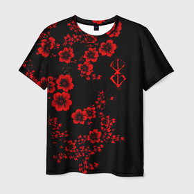 Мужская футболка 3D с принтом Клеймо жертвы из аниме Берсерк   красные цветы в Тюмени, 100% полиэфир | прямой крой, круглый вырез горловины, длина до линии бедер | 