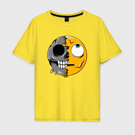 Мужская футболка хлопок Oversize с принтом Задумчивый смайлик в Тюмени, 100% хлопок | свободный крой, круглый ворот, “спинка” длиннее передней части | Тематика изображения на принте: 