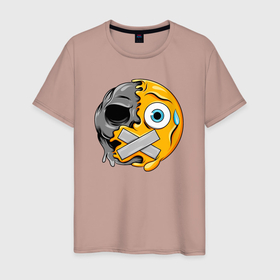 Мужская футболка хлопок с принтом Молчащий смайлик в Тюмени, 100% хлопок | прямой крой, круглый вырез горловины, длина до линии бедер, слегка спущенное плечо. | Тематика изображения на принте: 