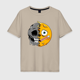 Мужская футболка хлопок Oversize с принтом Sad smile в Белгороде, 100% хлопок | свободный крой, круглый ворот, “спинка” длиннее передней части | Тематика изображения на принте: 