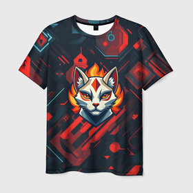 Мужская футболка 3D с принтом Логотип огненного кота в Белгороде, 100% полиэфир | прямой крой, круглый вырез горловины, длина до линии бедер | 