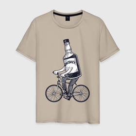 Мужская футболка хлопок с принтом Виски на велике в Екатеринбурге, 100% хлопок | прямой крой, круглый вырез горловины, длина до линии бедер, слегка спущенное плечо. | 