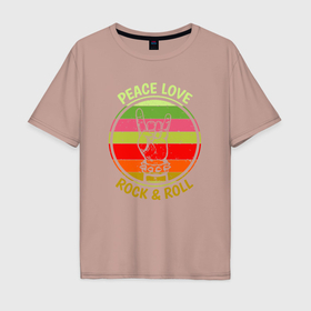 Мужская футболка хлопок Oversize с принтом Мир любовь рок н ролл в Санкт-Петербурге, 100% хлопок | свободный крой, круглый ворот, “спинка” длиннее передней части | Тематика изображения на принте: 