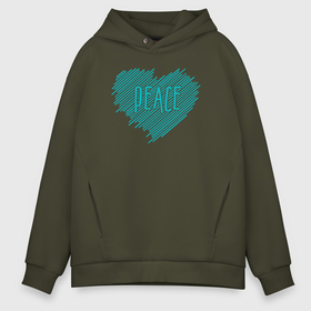 Мужское худи Oversize хлопок с принтом Peace heart в Кировске, френч-терри — 70% хлопок, 30% полиэстер. Мягкий теплый начес внутри —100% хлопок | боковые карманы, эластичные манжеты и нижняя кромка, капюшон на магнитной кнопке | 