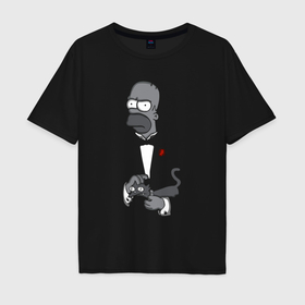 Мужская футболка хлопок Oversize с принтом Homer godfather в Новосибирске, 100% хлопок | свободный крой, круглый ворот, “спинка” длиннее передней части | Тематика изображения на принте: 