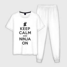 Мужская пижама хлопок с принтом Keep calm and ninja on в Тюмени, 100% хлопок | брюки и футболка прямого кроя, без карманов, на брюках мягкая резинка на поясе и по низу штанин
 | Тематика изображения на принте: 