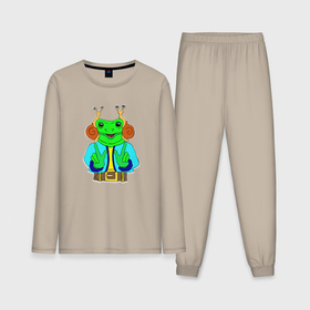 Мужская пижама с лонгсливом хлопок с принтом Спокойный жаб в наушниках улитках ,  |  | 