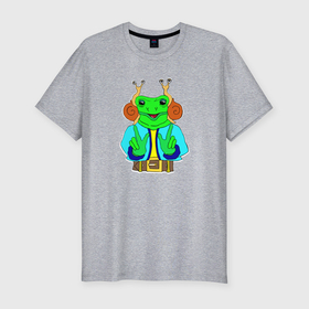 Мужская футболка хлопок Slim с принтом Спокойный жаб в наушниках улитках в Екатеринбурге, 92% хлопок, 8% лайкра | приталенный силуэт, круглый вырез ворота, длина до линии бедра, короткий рукав | 