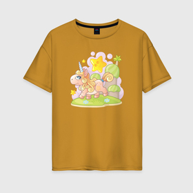 Женская футболка хлопок Oversize с принтом Забавный пони единорог в Кировске, 100% хлопок | свободный крой, круглый ворот, спущенный рукав, длина до линии бедер
 | 