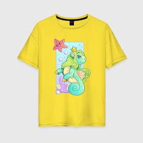 Женская футболка хлопок Oversize с принтом Забавная пони русалка в Курске, 100% хлопок | свободный крой, круглый ворот, спущенный рукав, длина до линии бедер
 | 