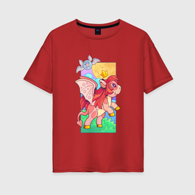 Женская футболка хлопок Oversize с принтом Милая пони дракон в Кировске, 100% хлопок | свободный крой, круглый ворот, спущенный рукав, длина до линии бедер
 | 
