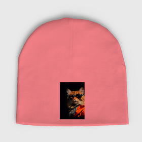 Мужская шапка демисезонная с принтом Рыжий кот в очках и куртке на черном фоне в Кировске,  |  | Тематика изображения на принте: 