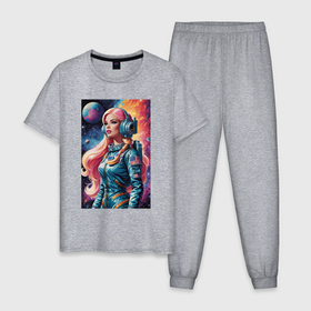 Мужская пижама хлопок с принтом Barbie astronaut   ai art , 100% хлопок | брюки и футболка прямого кроя, без карманов, на брюках мягкая резинка на поясе и по низу штанин
 | 