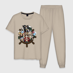 Мужская пижама хлопок с принтом Зоро Ророноа Санджи в Петрозаводске, 100% хлопок | брюки и футболка прямого кроя, без карманов, на брюках мягкая резинка на поясе и по низу штанин
 | 