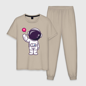 Мужская пижама хлопок с принтом Hello spaceman в Санкт-Петербурге, 100% хлопок | брюки и футболка прямого кроя, без карманов, на брюках мягкая резинка на поясе и по низу штанин
 | 