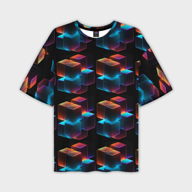 Мужская футболка oversize 3D с принтом Разноцветные неоновые кубы ,  |  | Тематика изображения на принте: 