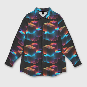 Мужская рубашка oversize 3D с принтом Разноцветные неоновые кубы ,  |  | Тематика изображения на принте: 