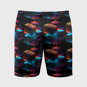 Мужские шорты спортивные с принтом Разноцветные неоновые кубы ,  |  | Тематика изображения на принте: 