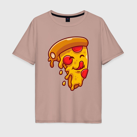 Мужская футболка хлопок Oversize с принтом Кусочек милой пиццы , 100% хлопок | свободный крой, круглый ворот, “спинка” длиннее передней части | 
