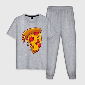 Мужская пижама хлопок с принтом Кусочек милой пиццы , 100% хлопок | брюки и футболка прямого кроя, без карманов, на брюках мягкая резинка на поясе и по низу штанин
 | 