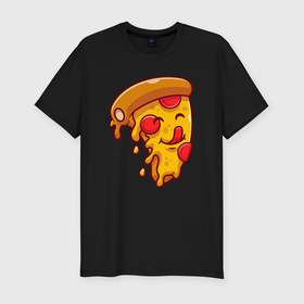 Мужская футболка хлопок Slim с принтом Кусочек милой пиццы , 92% хлопок, 8% лайкра | приталенный силуэт, круглый вырез ворота, длина до линии бедра, короткий рукав | 