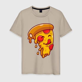 Мужская футболка хлопок с принтом Кусочек милой пиццы в Курске, 100% хлопок | прямой крой, круглый вырез горловины, длина до линии бедер, слегка спущенное плечо. | 