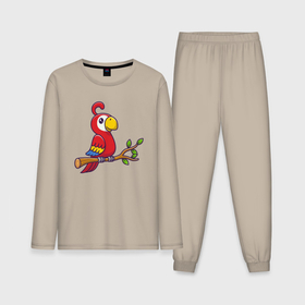Мужская пижама с лонгсливом хлопок с принтом Красный попугайчик в Курске,  |  | 