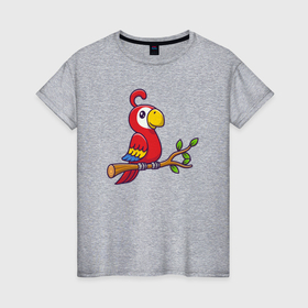 Женская футболка хлопок с принтом Красный попугайчик в Курске, 100% хлопок | прямой крой, круглый вырез горловины, длина до линии бедер, слегка спущенное плечо | 