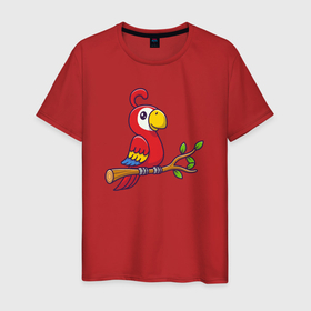 Мужская футболка хлопок с принтом Красный попугайчик в Екатеринбурге, 100% хлопок | прямой крой, круглый вырез горловины, длина до линии бедер, слегка спущенное плечо. | 