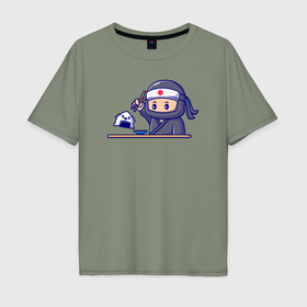 Мужская футболка хлопок Oversize с принтом Суши самурай в Кировске, 100% хлопок | свободный крой, круглый ворот, “спинка” длиннее передней части | 
