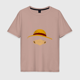 Мужская футболка хлопок Oversize с принтом Луффи Монки соломенная шляпа в Курске, 100% хлопок | свободный крой, круглый ворот, “спинка” длиннее передней части | 