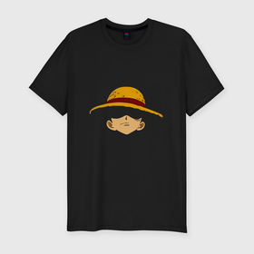 Мужская футболка хлопок Slim с принтом Луффи Монки соломенная шляпа в Кировске, 92% хлопок, 8% лайкра | приталенный силуэт, круглый вырез ворота, длина до линии бедра, короткий рукав | Тематика изображения на принте: 